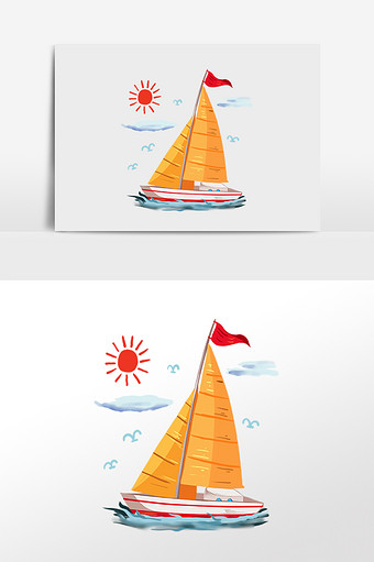 帆船手绘彩色图片