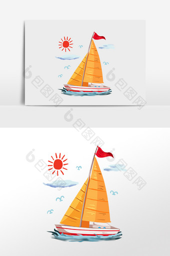 航海帆船手绘插画图片