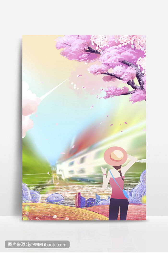 唯美春天美景中的女孩背景,包图网,图片,素材,模板,免费