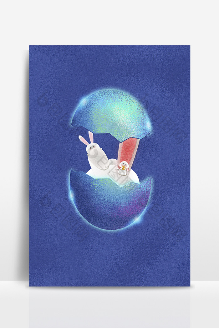 蓝色卡通复活节兔子背景