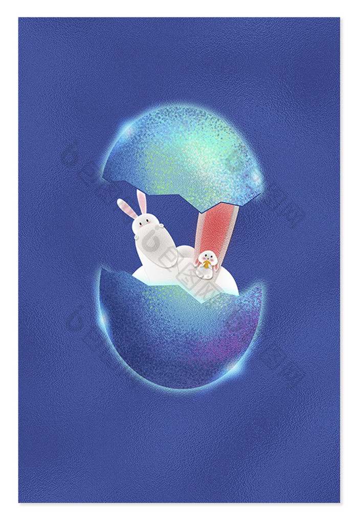 蓝色卡通复活节兔子背景