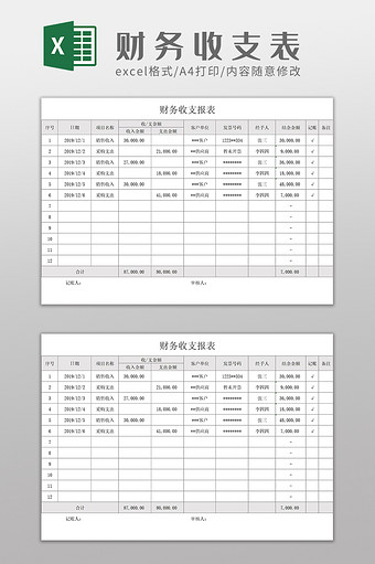 财务收支报表Excel模板图片