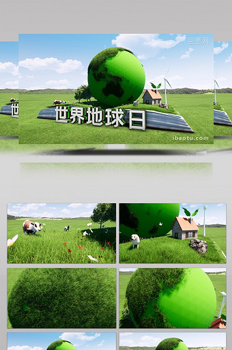 世界地球日绿色地球和书自然场景片头动画展图片