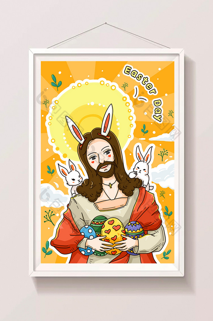 复活节戴兔耳朵耶稣插画图片图片