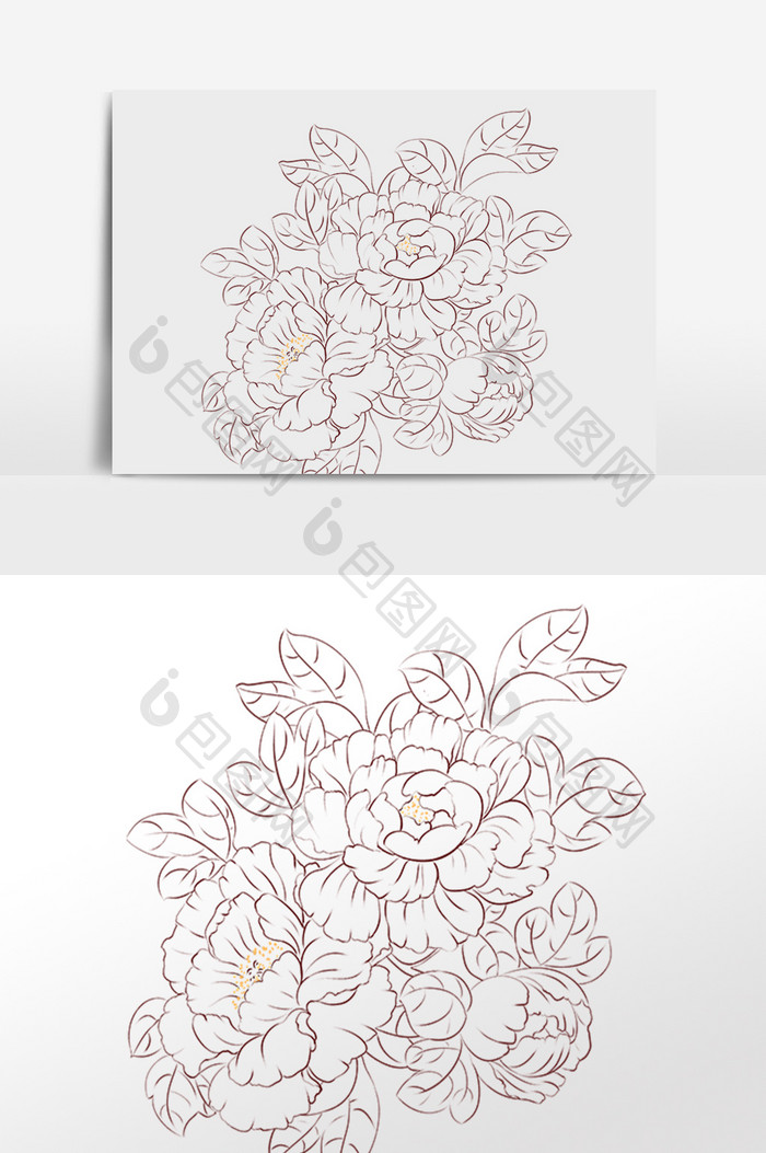 线描工笔花牡丹花开 Psd素材 包图网