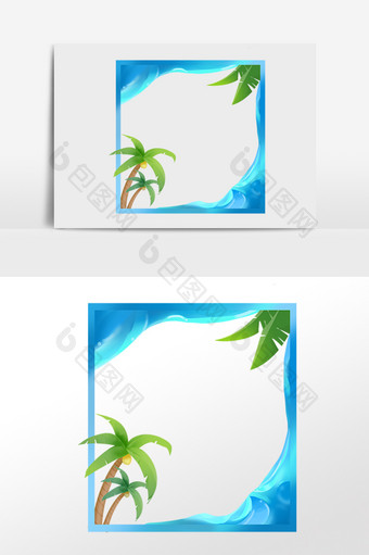立夏夏季海滩椰树边框图片