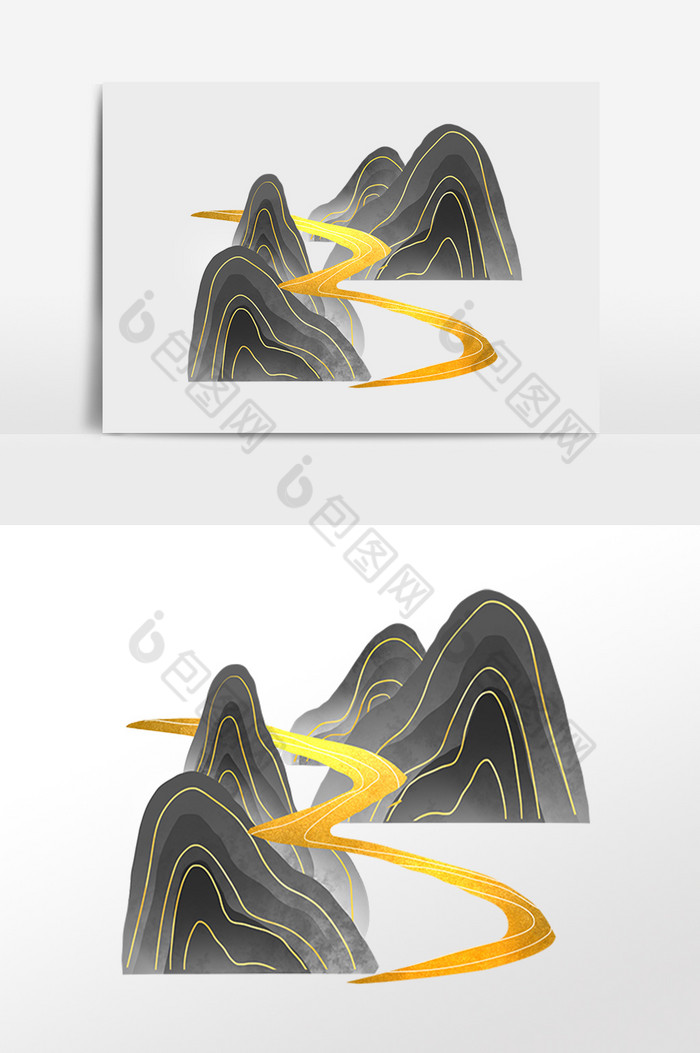 线条山水黑金图片图片