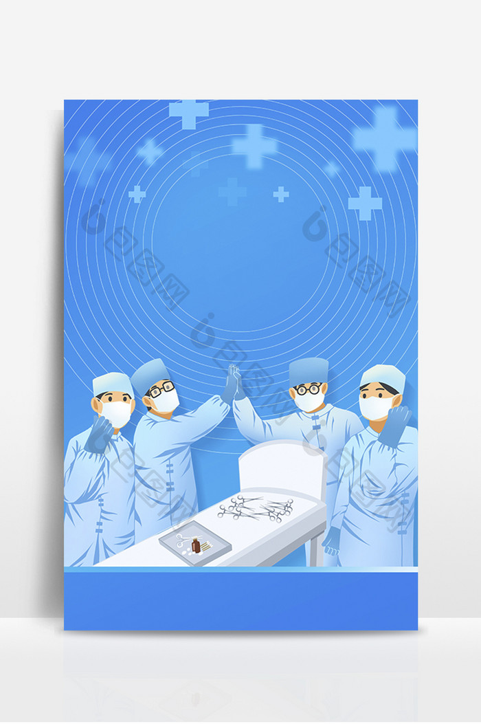 蓝色调庆祝手术成功的医护人员
