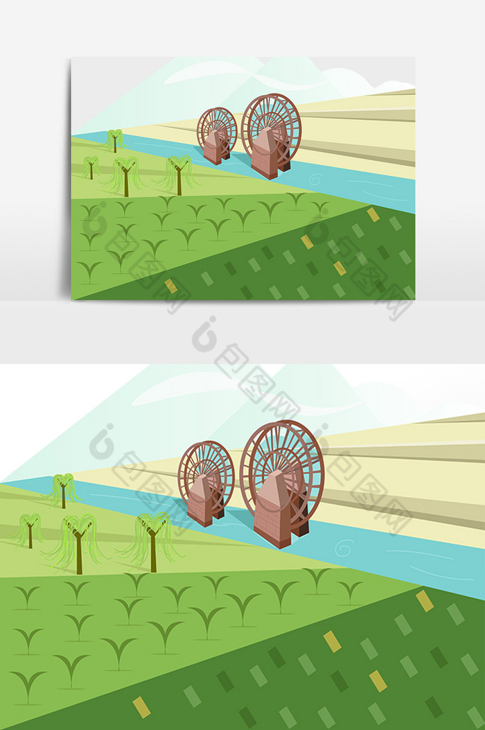 农田小满节气水车图片图片