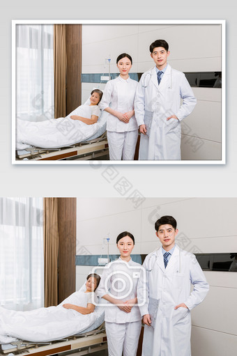病房里的年轻医生和老年患者图片