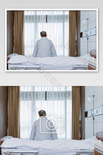 老年男性患者父亲病房里孤独的背影图片