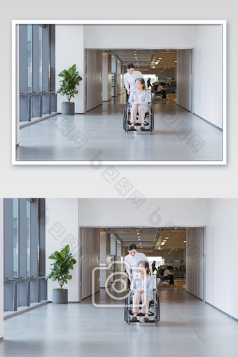 护士推着轮椅上的老年女性图片