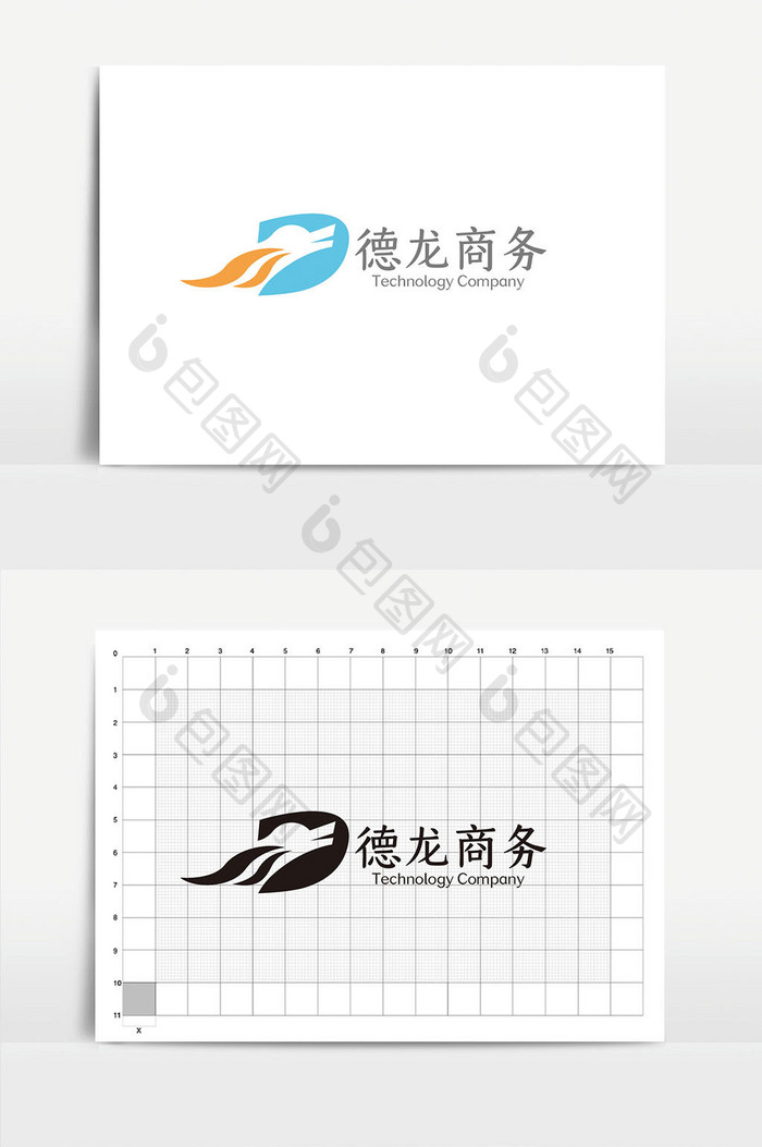 大气时尚D字母龙图形商务logoVI模板