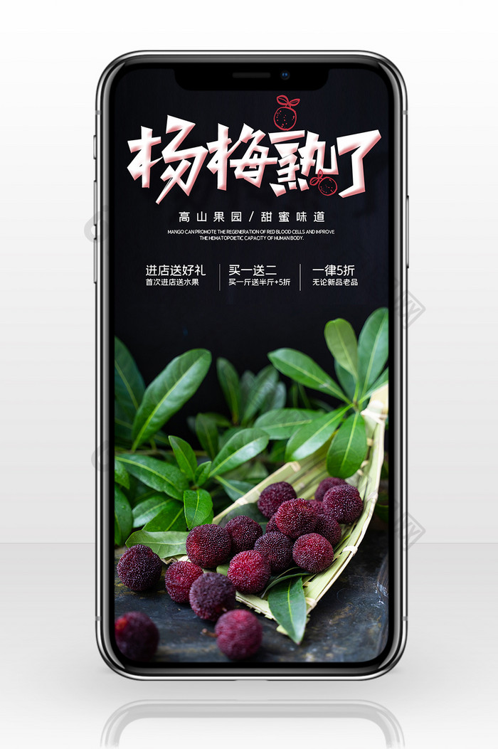 简约杨梅熟了新鲜时令水果美食促销手机配图