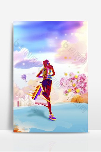 炫彩风格跑步运动的人背景图片