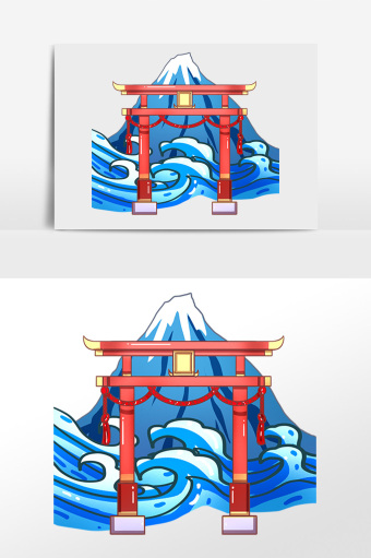 日式和风鸟居门富士山