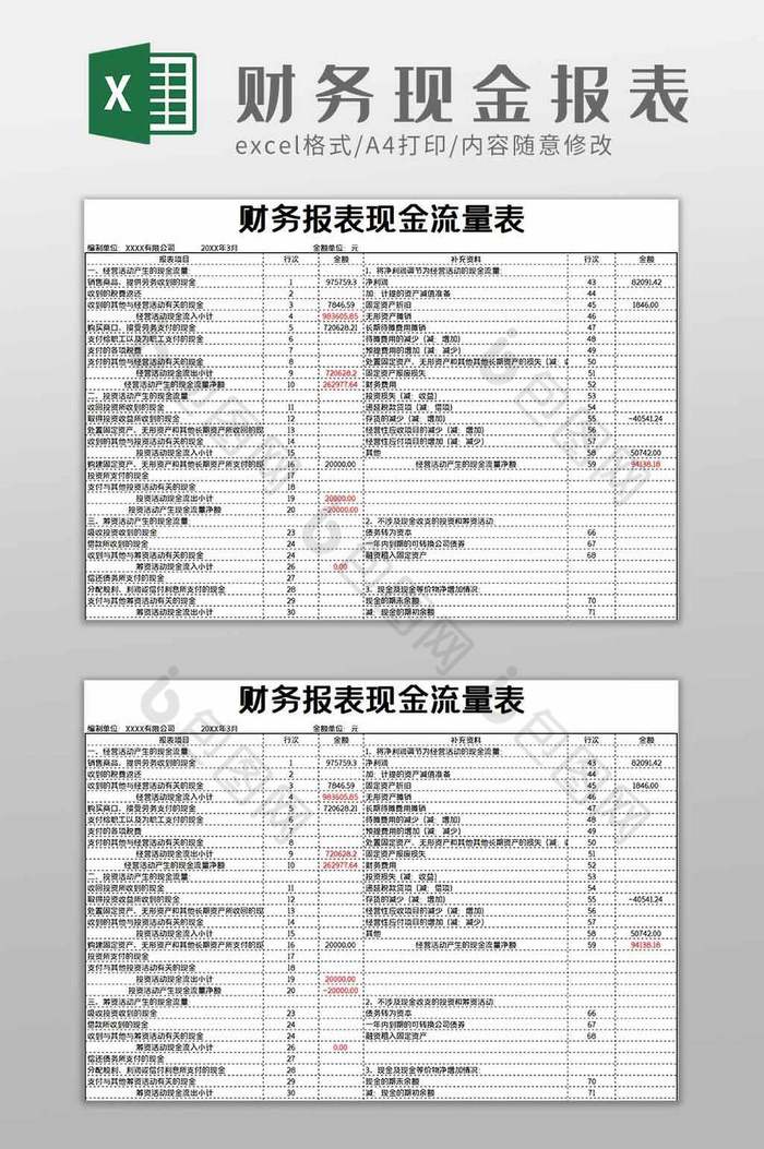 财务现金报表excel模板图片图片