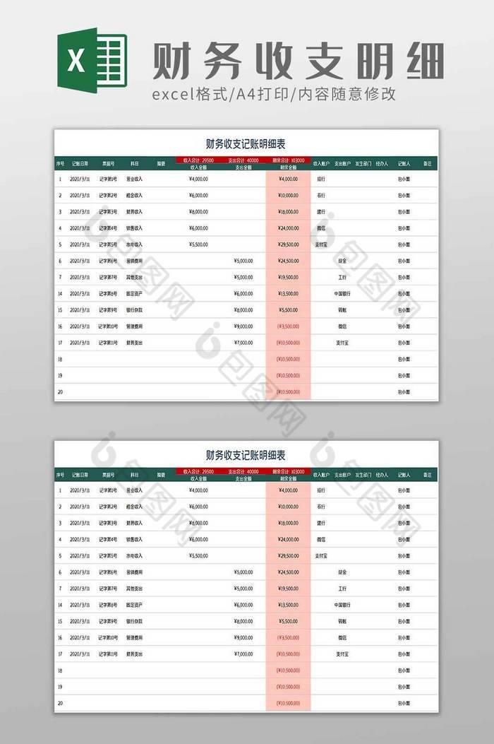 财务收支明细记账表excel模板图片图片