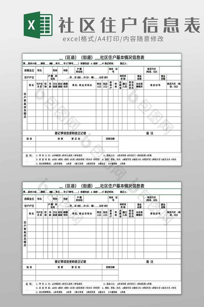 社区住户信息表excel模板图片图片