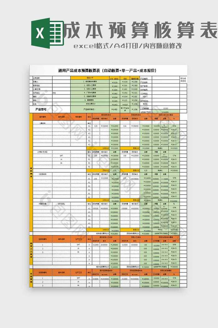 成本预算核算表excel模板