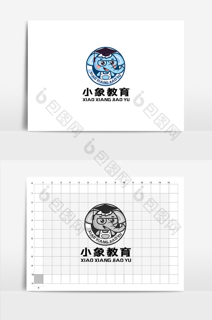 矢量卡通小象教育logo标志