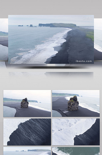 4K大气震撼风航拍冰岛海边黑沙滩奇观图片