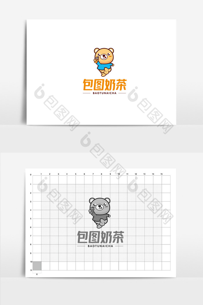 卡通小熊奶茶logo