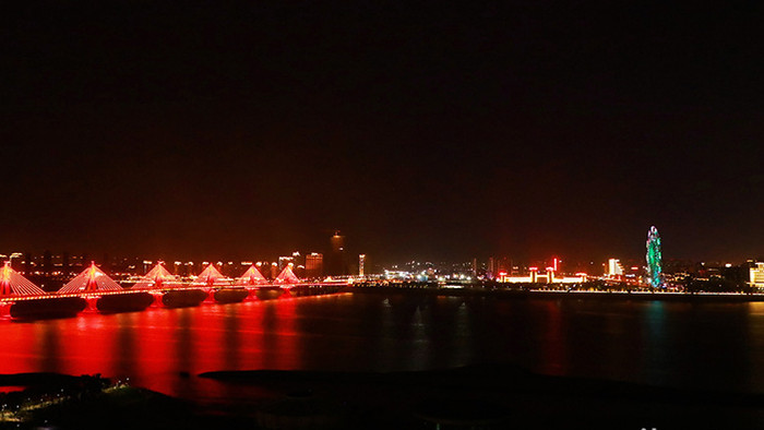 南昌赣江摩天轮朝阳大桥夜景延时