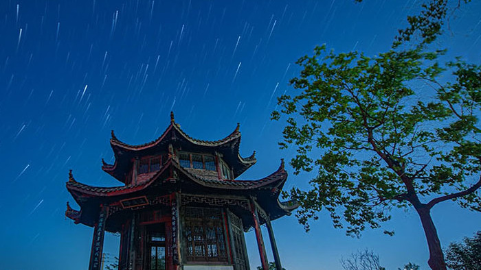 古建筑楼阁星空延时