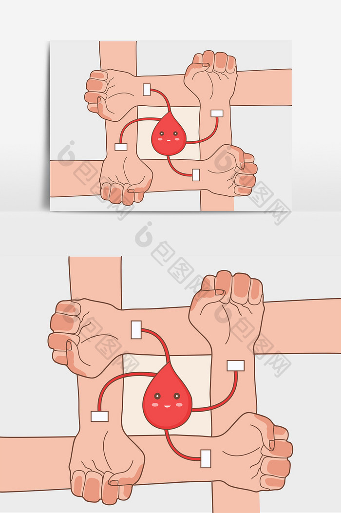 世界献血者日矢量卡通手绘扁平素材团结水滴