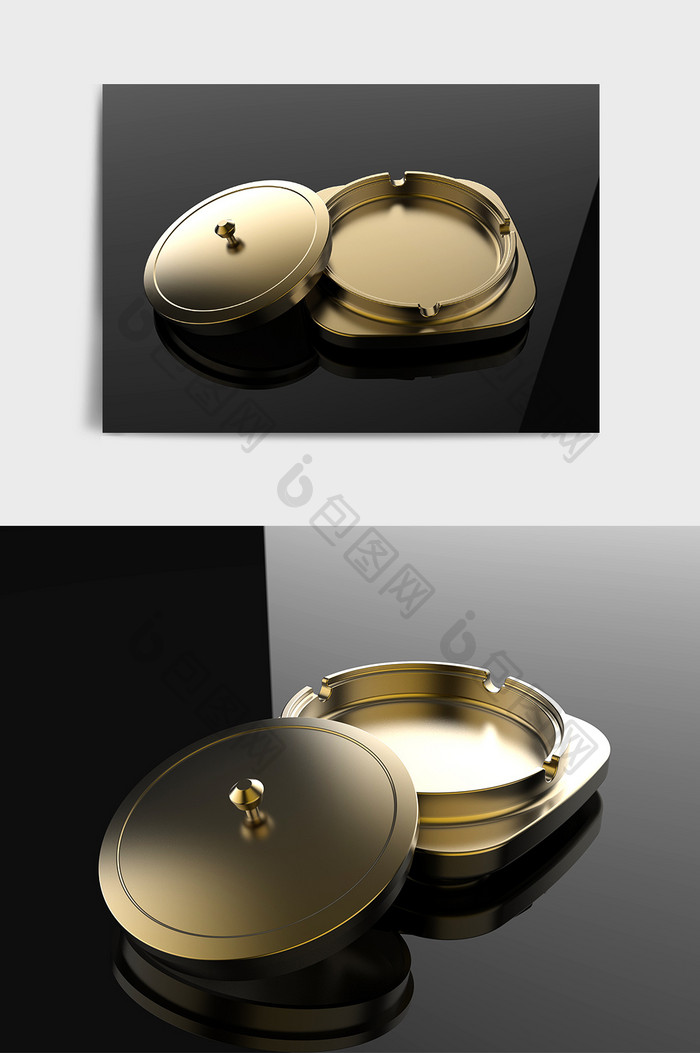 金色金属烟灰缸C4D模型