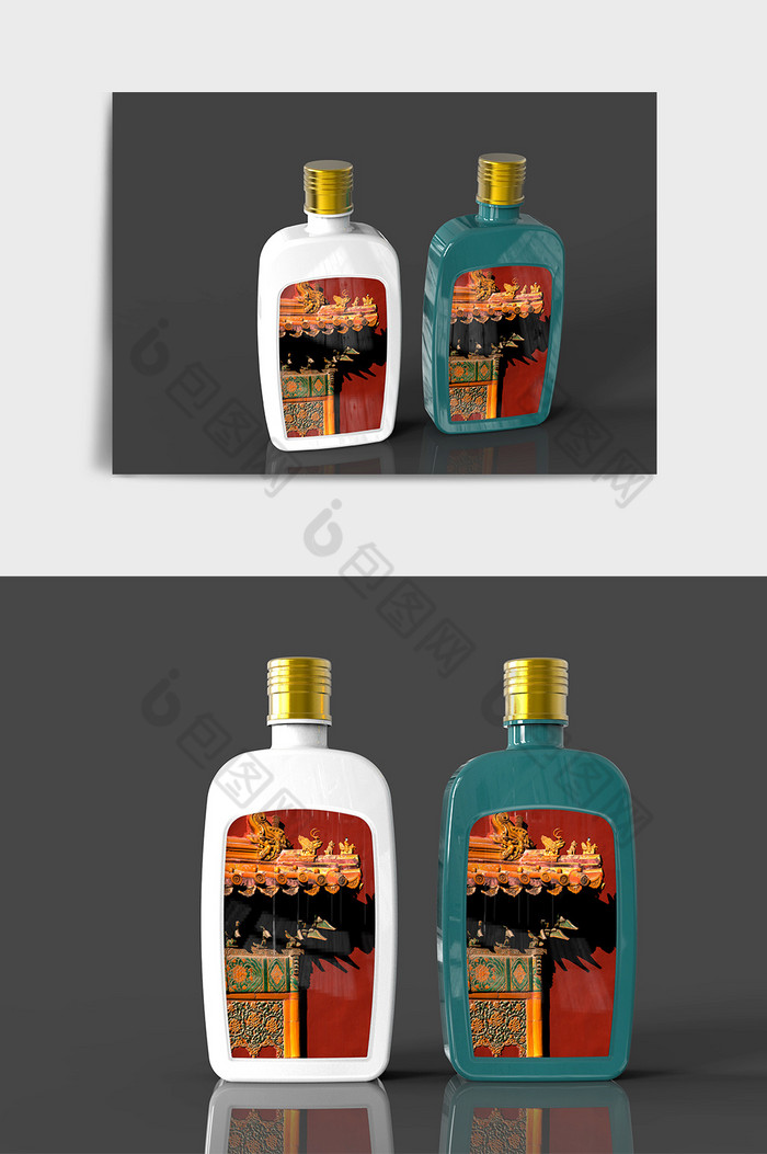简约国潮风酒瓶C4D模型图片图片