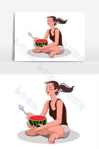 夏至元素吃西瓜的少女活泼清爽图片