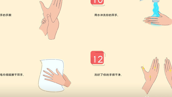 个人卫生预防病毒12步洗手动画AE模板