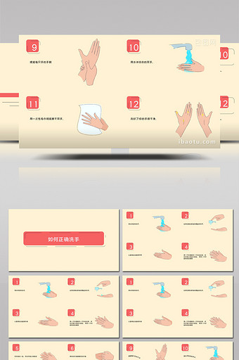 个人卫生预防病毒12步洗手动画AE模板图片
