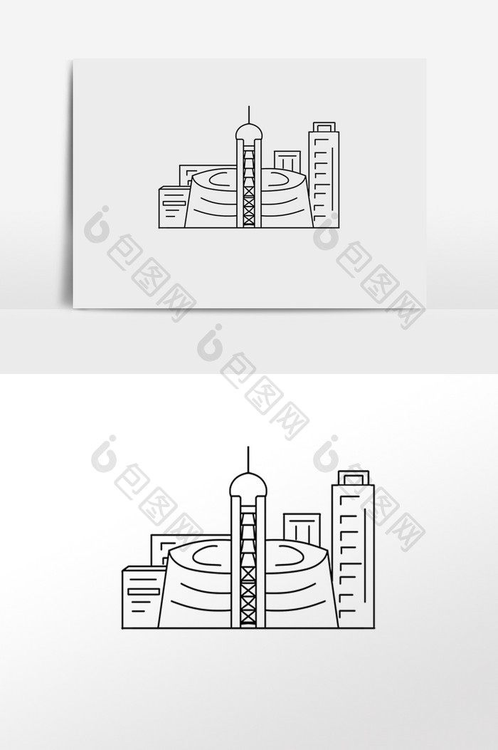 城市线描地标建筑