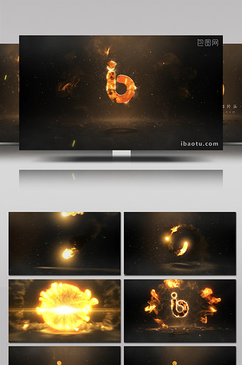 火球动画旋转爆炸燃烧火焰标志片头AE模板图片
