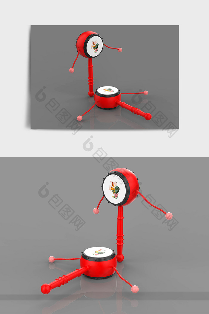 传统儿童玩具拨浪鼓C4D模型