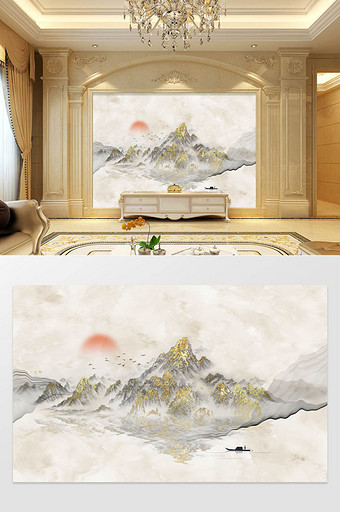 新现代轻奢大理石爵士白纹山水背景墙图片