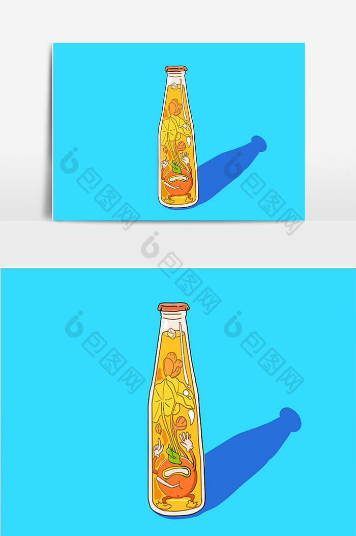 夏至节气元素设计气泡水漫画橙子口味