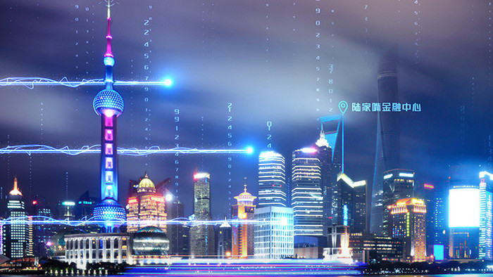 4K上海城市地标展示科技光线粒子AE模板