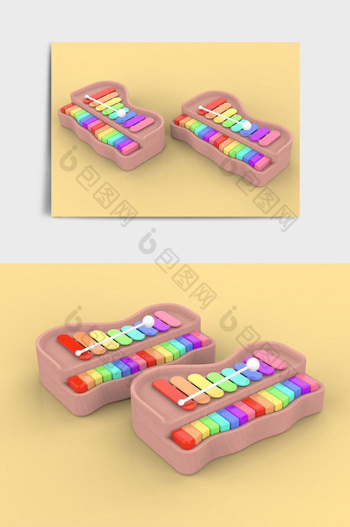 彩色儿童玩具钢琴C4D模型图片图片