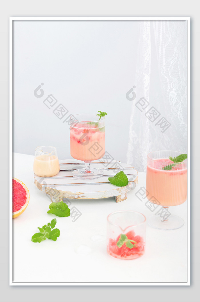 西柚水果茶饮料摄影图片