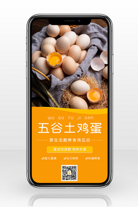 黄色简约五谷土鸡蛋宣传手机配图
