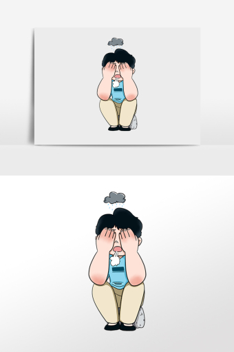 卡通男孩叹气感叹