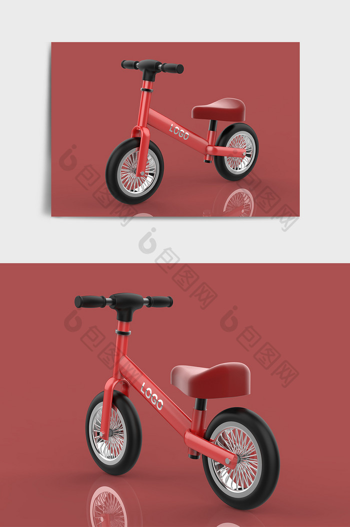 红色简洁儿童滑行车C4D模型