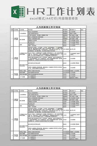 人事工作计划表excel模板图片