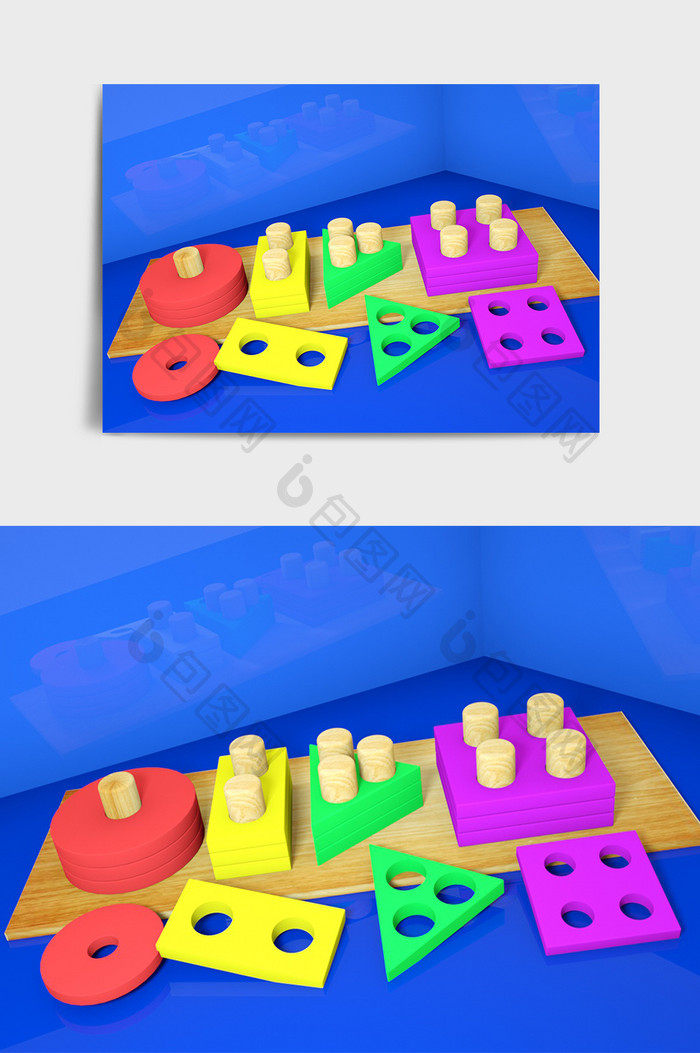 糖果色与木色拼接儿童玩具小模型