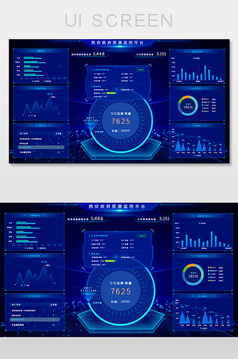 蓝色科技政府信息监测大数据可视化网页界面图片