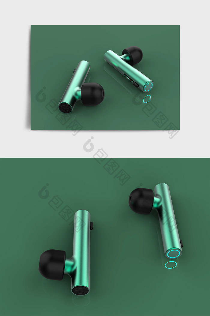 绿色简洁蓝牙耳机C4D模型